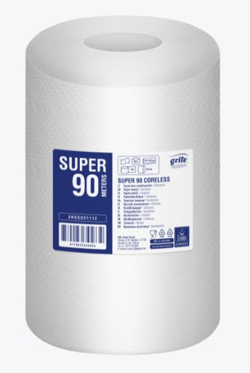 Grite Super 90 Torkrulle S 1-lag Vit 90m/rl 12rl