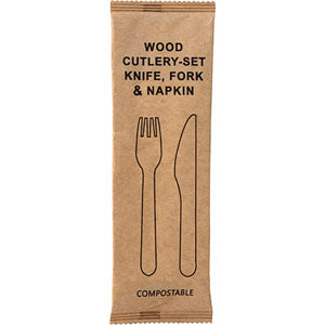 Bestickpåse med kniv, gaffel, servett DeliQ 500st